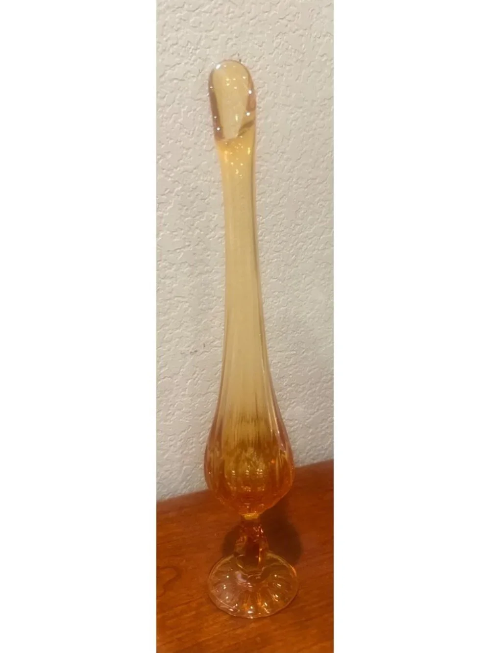Honey Amber Fenton Thumbprint Colonial Swung MCM Vase on footed base